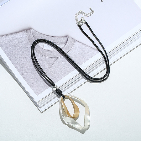 Rhombus Alloy Pendant Black Waxed Cord Necklaces for Women FS-WG0E821-01-1