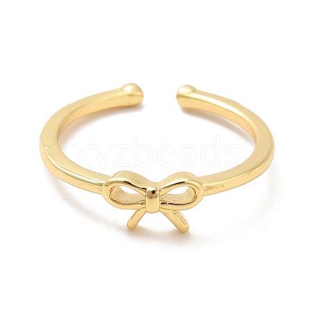 Brass Bowknot Open Cuff Ring for Women KK-H434-25G-1