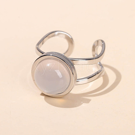 304 Stainless Steel & Natural White Jade Cuff Rings FS-WGDE3F0-11-1