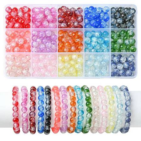 375Pcs 15 Colors Transparent Crackle Baking Painted Glass Beads Sets DGLA-FS0001-05-1