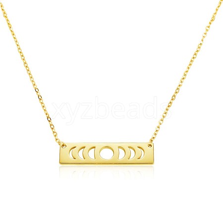 Brass Rectangle with Moon Phase Pendant Necklace with Cable Chains for Women JN1026B-1