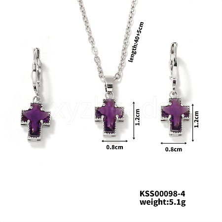 Elegant Cross Brass Rhinestones Necklace & Hoop Earrings Set for Women LS-XB3228-3-1