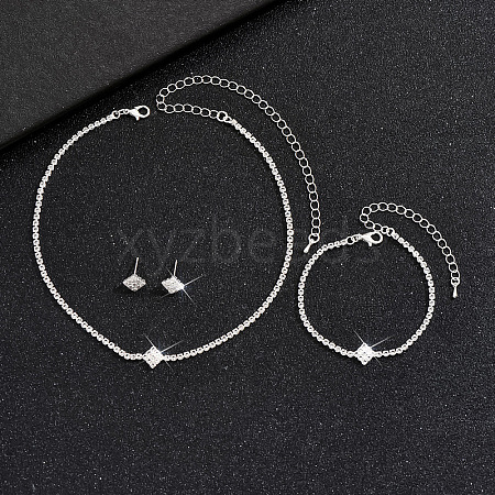 Brass Rhinestone Bracelets & Stud Earrings & Pendant Necklaces Sets FS-WG2806F-03-1