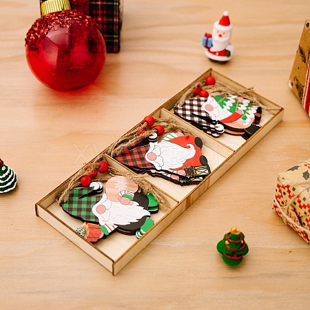 Christmas Theme Printed Wood Gnome Pendant Decorations XMAS-PW0005-11B-1