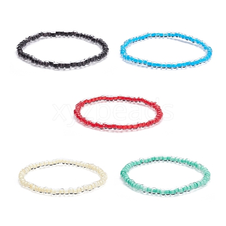 Clear Crystal Glass Seed Beads Stretch Bracelet for Teen Girl Women BJEW-JB07107-1