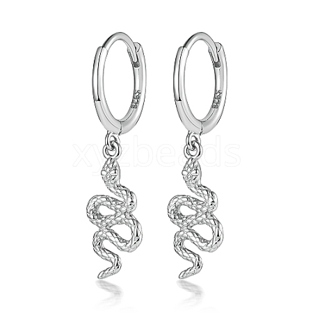 Anti-Tarnish Rhodium Plated 925 Sterling Silver Snake Dangle Hoop Earrings YL4758-1-1