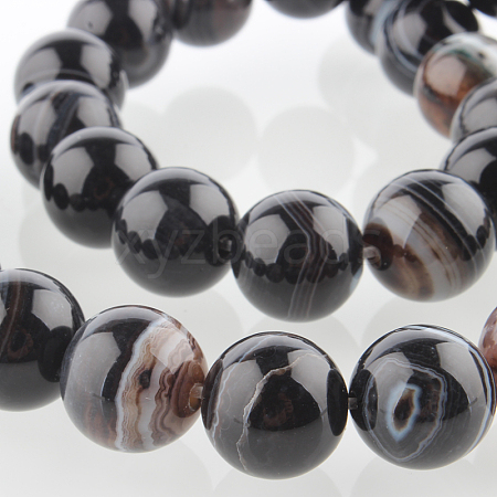 Natural Banded Agate Round Bead Strands G-E235-02-1