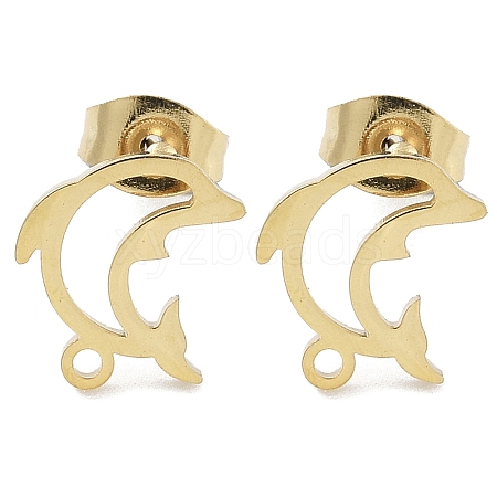 Hollow Dolphin Ion Plating(IP) 304 Stainless Steel Stud Earring Findings STAS-I206-95G-1