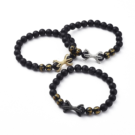 Natural Black Agate(Dyed) Beads Stretch Bracelets BJEW-JB04801-1