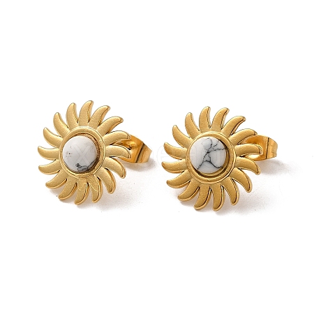 Natural Howlite Sun Stud Earrings EJEW-D075-01E-G-1