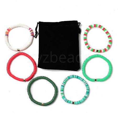 Handmade Polymer Clay Heishi Beads Stretch Bracelets Sets BJEW-JB05902-09-1