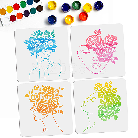 4Pcs 4 Styles PET Hollow Out Drawing Painting Stencils DIY-WH0411-026-1