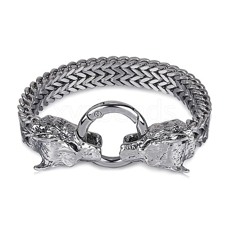 304 Stainless Steel Wolf Link Bracelet with Mesh Chains for Men Women BJEW-SZ0002-65-1