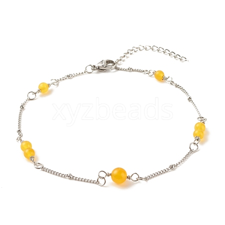 Natural Dyed White Jade & Malaysia Jade Anklets for Women AJEW-AN00476-03-1