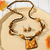 Wood Beaded Pendant Necklaces & Dangle Earrings Sets WGE2FFC-02-1