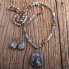 Teardrop Bohemian Style Glass with Natural Picture Jasper Pendant Necklace & Dangle Earrings Sets FS-WG0DE9F-04-1