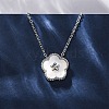 304 Stainless Steel Pave Natural White Shell Flower Pendant Necklaces for Women NJEW-U032-16P-03-3