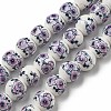 Handmade Flower Printed Porcelain Ceramic Beads Strands PORC-M007-10mm-05-1