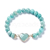 Natural Amazonite Stretch Heart Link Bracelets BJEW-P265-01A-2