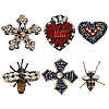 GOMAKERER 6Pcs 6 Style Bees Flower Heart Handicraft Acrylic Beaded Appliques PATC-GO0001-07-1