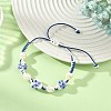 Adjustable Handmade Chinoiserie Floral Printed Porcelain Heart Beads & Natural Pearl Braided Bead Bracelets for Women BJEW-JB14209-2