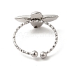 304 Stainless Steel Owl Open Cuff Rings for Women RJEW-H136-01P-3