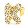 Brass Micro Pave Clear Cubic Zirconia Letter Open Cuff Ring for Women RJEW-M173-01G-K-2