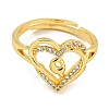 Heart with Letter Rack Plating Brass Micro Pave Clear Cubic Zirconia Adjustable Rings for Women RJEW-I105-01G-Q-2