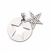 Flat Round with Star 201 Stainless Steel Pendants STAS-I032-146-3