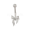 Brass Pave Clear Cubic Zirconia Curved Barbell Bowknot Belly Rings LS-AJEW-L099-01B-P-2