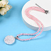 Natural Rose Quartz 4.5mm Round Beaded Flower Pendant Necklaces NJEW-T016-04O-1