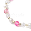 Frosted Dyed Synthetic Moonstone & Shell Pearl Round Beads Stretch Bracelets BJEW-JB11822-04-4