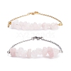 2Pcs 2 Color Natural Rose Quartz Chip Beaded Link Bracelets Set with 304 Stainless Steel Cable Chains BJEW-JB07914-06-1