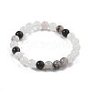 Natural Tourmalinated Quartz/Black Rutilated Quartz Stretch Beaded Bracelets G-A185-01J-3