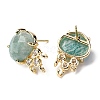 Brass Micro Pave Cubic Zirconia Stud Earring Findings with Natural Amazonite KK-Z096-05G-10-2