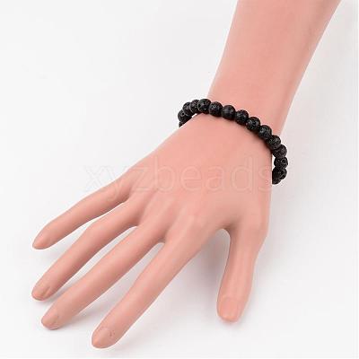 Natural Lava Rock Round Beaded Stretch Bracelets BJEW-JB02263-1