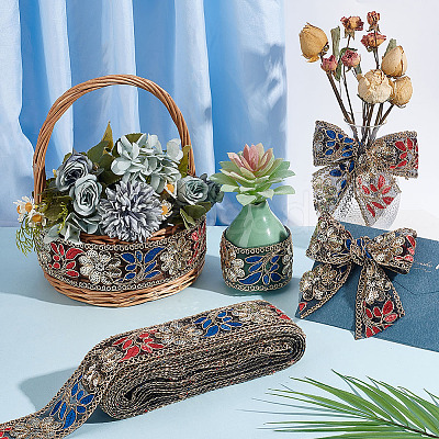 10 Yards Polyester Embroidery Flower Ribbons OCOR-WH0092-28-1