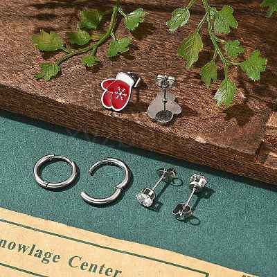 3 Pairs 3 Styles Christmas 304 Stainless Steel Hoop & Stud Earring Sets for Women EJEW-K279-16P-02-1
