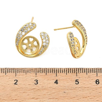 U-Shaped Brass Micro Pave Clear Cubic Zirconia Stud Earring Findings KK-D102-10G-1