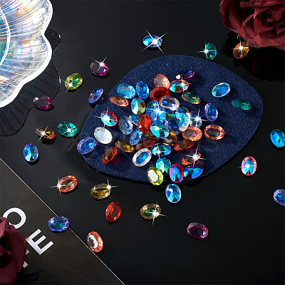 120Pcs 12 Colors Transparent Pointed Back Resin Rhinestone Cabochons KY-CW0001-01-1