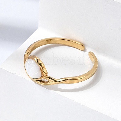 304 Stainless Steel & Natural Shell Cuff Rings for Women RJEW-G372-01G-08-1