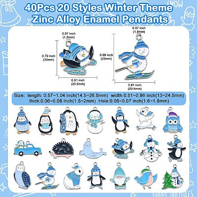 40Pcs 20 Styles Winter Theme Zinc Alloy Enamel Pendants ENAM-CJ0006-43-1
