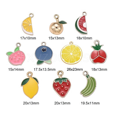 40Pcs 10 Style Fruit Theme Light Gold Plated Alloy Enamel Pendants ENAM-ZZ0001-09-1
