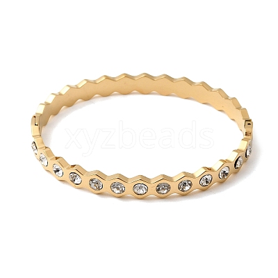 304 Stainless Steel & Rhinestone Bangles for Women BJEW-H644-03G-1