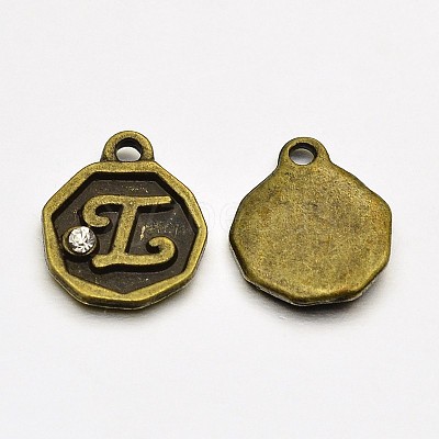 Antique Bronze Plated Alloy Rhinestone Charms ALRI-J152-L-NF-1