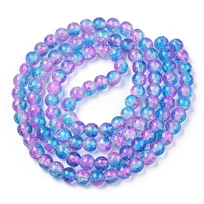 Two-Tone Crackle Baking Paint Transparent Glass Beads Strands CCG-T004-8mm-03-1