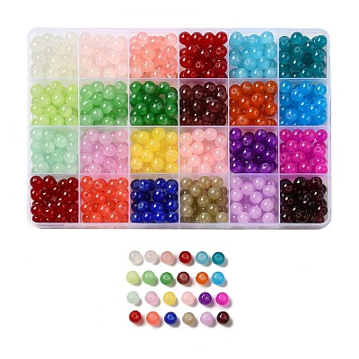 600Pcs 24 Colors Baking Paint Imitation Jade Glass Round Beads DGLA-JP0001-29-8mm-1