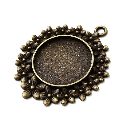 Vintage Tibetan Style Alloy Flower Pendant Cabochon Bezel Settings X-TIBEP-M018-65AB-NF-1