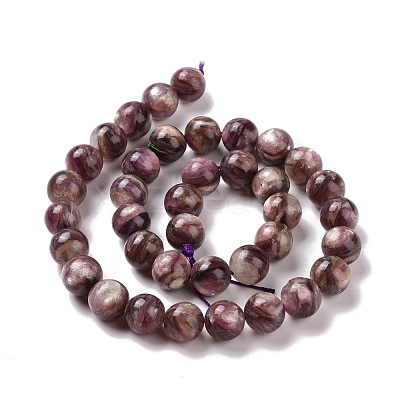 Natural Lepidolite/Purple Mica Stone Beads Strands G-G925-02A-1