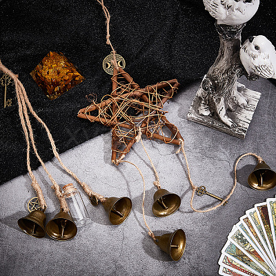 2Pcs 2 Styles Rattan & Iron Witch Bells Wind Chimes Door Hanging Pendant Decoration WICR-CN0001-01-1